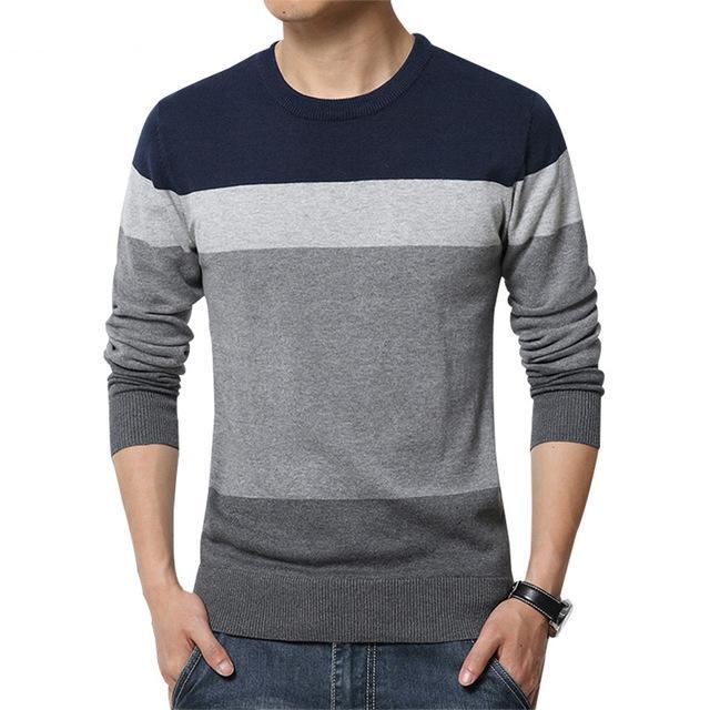 Casual Sweater O-Neck Striped Slim Fit Knitting Mens
