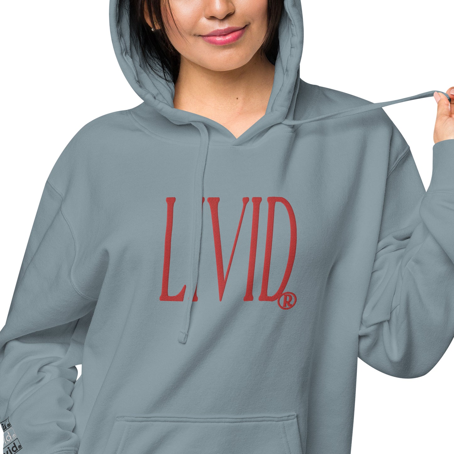 Unisex pigment-dyed hoodie chest Livid flat embroidery