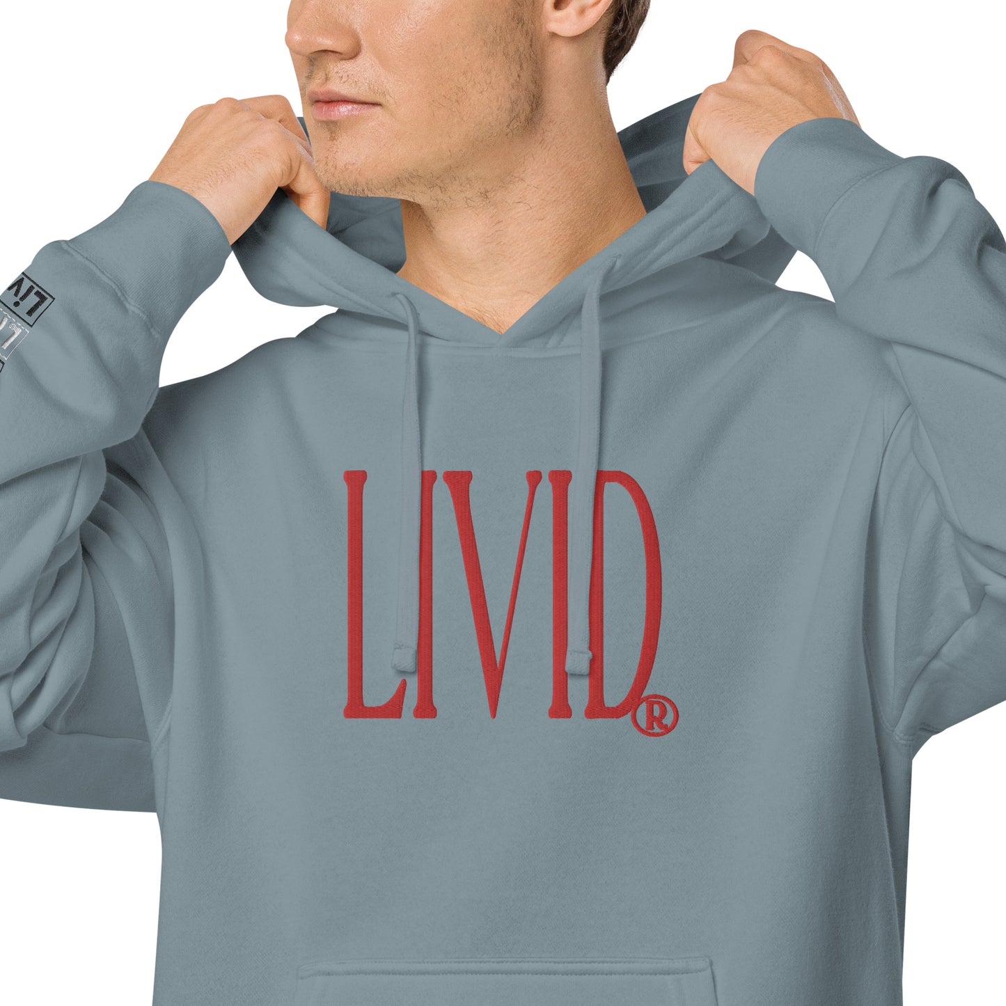 Unisex pigment-dyed hoodie chest Livid flat embroidery